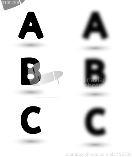 Image of sharp and unsharp alphabet letters / font