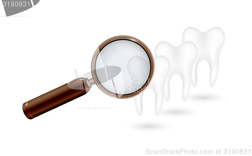 Image of magnifying glass and white teeth