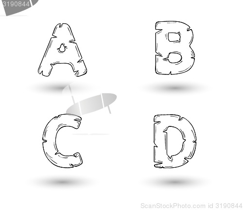 Image of sketch jagged alphabet letters, A, B, C, D