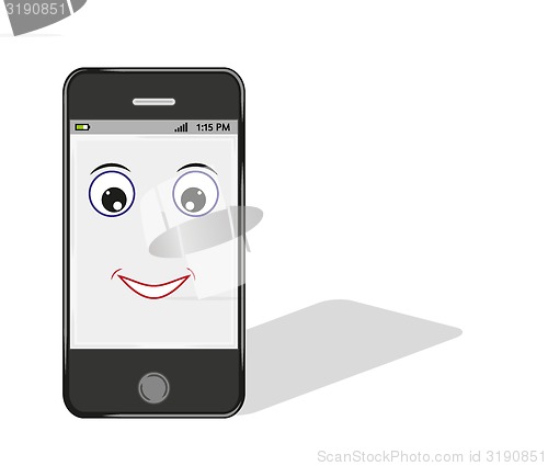Image of comic smartphone with eye and smile