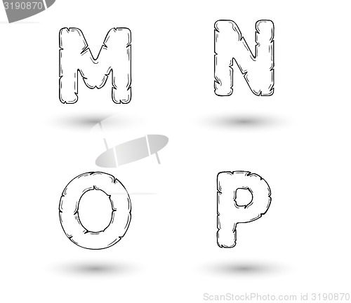 Image of sketch jagged alphabet letters, M, N, O, P