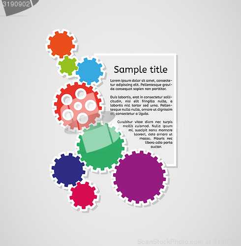 Image of cogwheels and sample text infographics