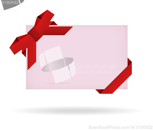 Image of green gift card with ribbon, bow and shadow on white background