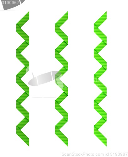 Image of three different blue twisted dashed ribbons on white background