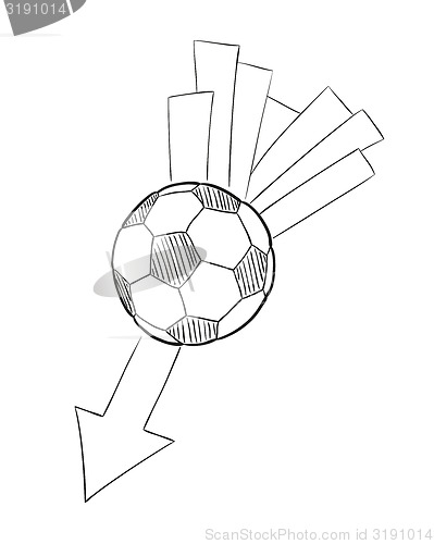 Image of sketch of the flying football ball with arrow