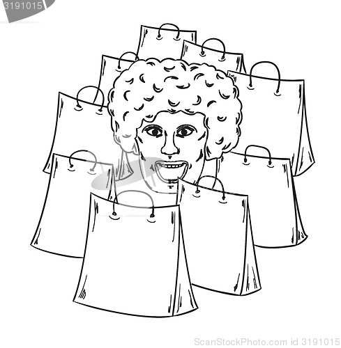 Image of few bags for shopping and woman face
