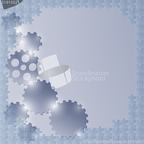 Image of blue background with puzzle and cog wheels