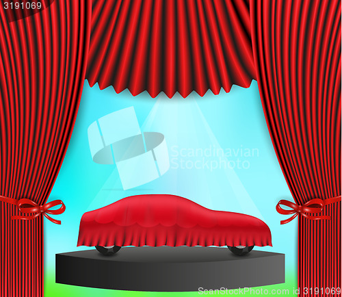 Image of hidden car and red curtain