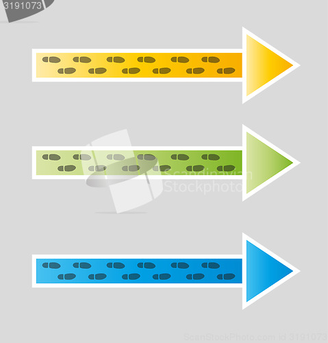 Image of blue, green and yellow arrows with footprints