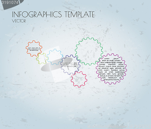 Image of cogwheels and sample text infographics