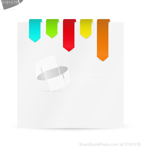 Image of set of color ribbons or bookmarks with blank paper