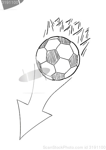 Image of sketch of the flying football ball with flames and arrow