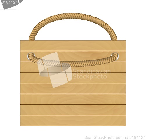 Image of wooden desk with rope for hanging on white background