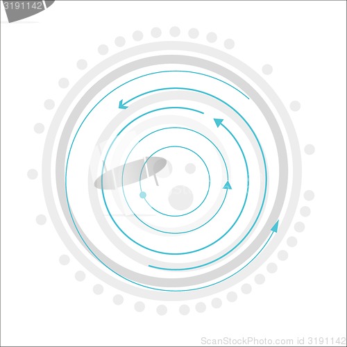 Image of gray circles with blue arrows