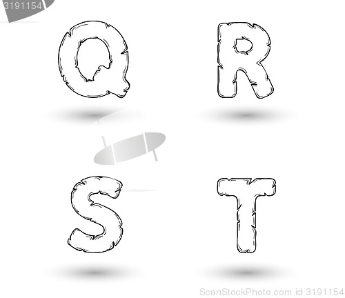Image of sketch jagged alphabet letters, Q, R, S, T