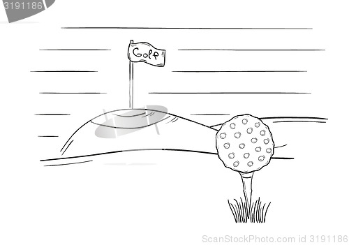 Image of sketch of the golf ball and flag