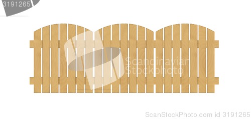 Image of round fence created from wooden laths on white background