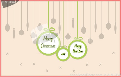 Image of balls with Merry Christmas and Happy New Year