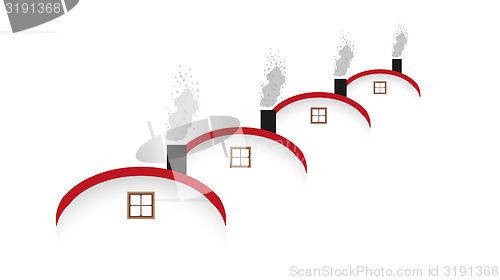 Image of houses and rounded roof and smoking chimney