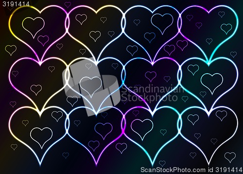 Image of dark background and shining hearts