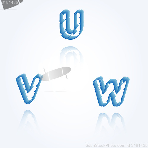 Image of sketch jagged alphabet letters, U, V, W