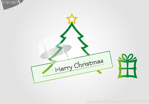 Image of Christmas card with tree, star and gift