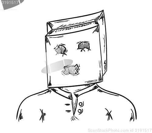 Image of man with paper bag on his head