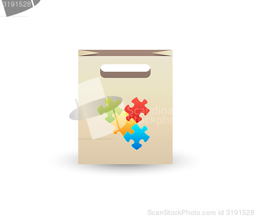 Image of paper bag with puzzle symbols