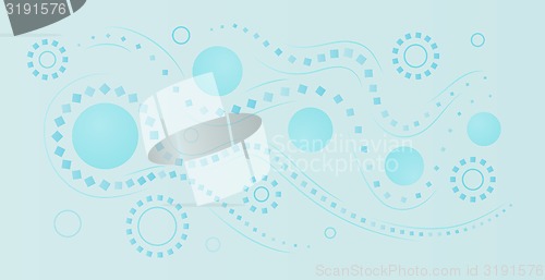 Image of blue abstract squares, lines and circles