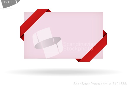 Image of red gift card with ribbon and shadow on white background