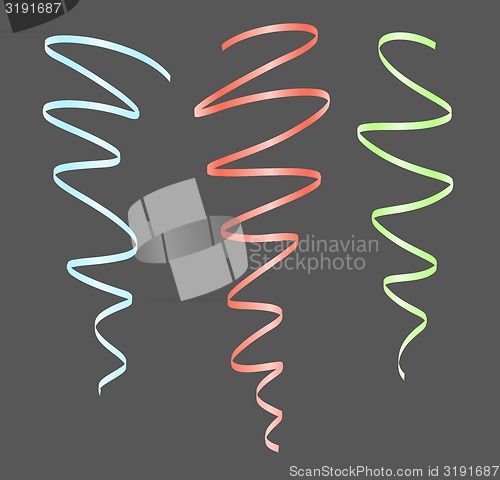 Image of twisted shining ribbons with different colors on dark background