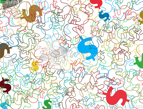Image of background with colorful symbols of dollar currency