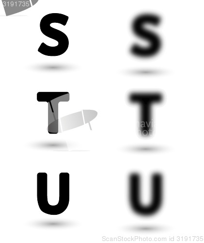 Image of sharp and unsharp alphabet letters / font