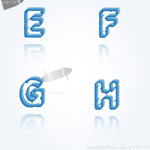 Image of sketch jagged alphabet letters, E, F, G, H