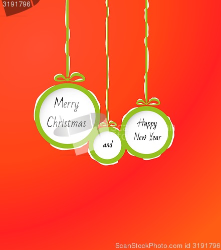 Image of balls with Merry Christmas and Happy New Year