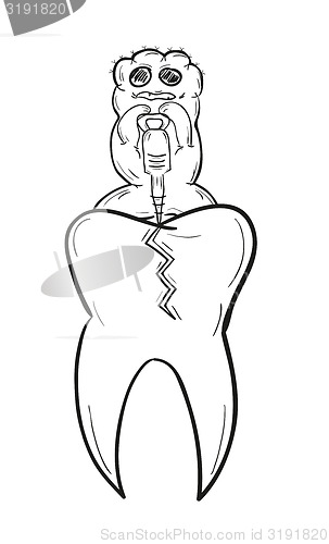 Image of sketch of the tooth with defect and ugly creature