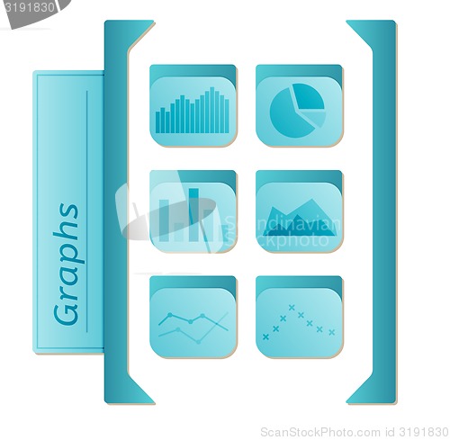 Image of graphs icons with six types of graphs in blue color on white bac