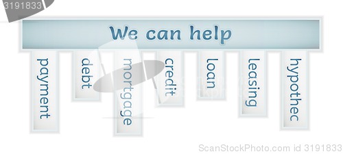 Image of blue label with we can help