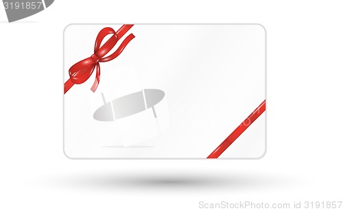 Image of gift card with red ribbon and bow