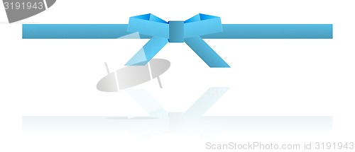 Image of blue dotted bow and blue dotted ribbon on white background