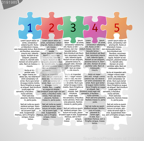 Image of infographics - five steps with puzzle pieces