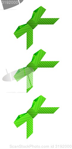 Image of three different green dashed bows on white background