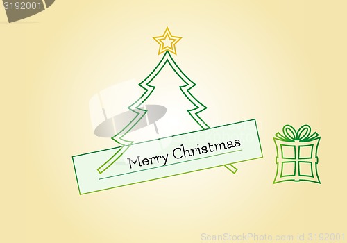 Image of Christmas card with tree, star and gift