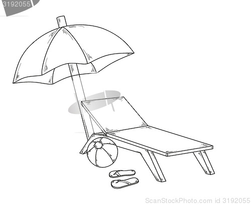 Image of parasol flops, ball and chair