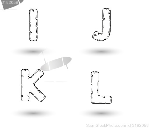 Image of sketch jagged alphabet letters, I, J, K, L