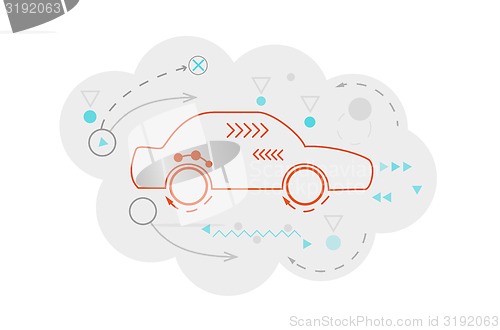 Image of abstract map of the cloud with car and lines