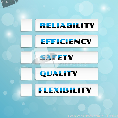 Image of vector with five priorities of quality