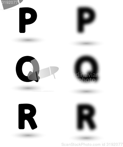 Image of sharp and unsharp alphabet letters / font