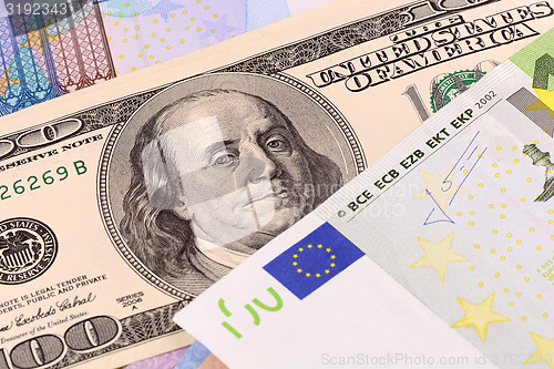 Image of european and american money background