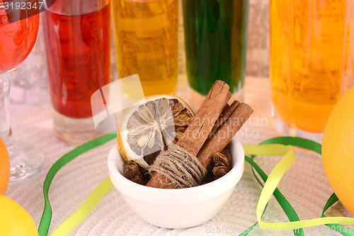 Image of old fruits on white plate and juice